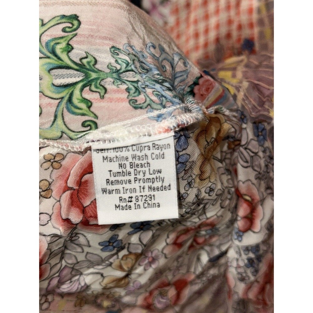 Johnny Was Light Pink White Floral Plaid Multicolor Zadie Satin Tassel Tunic Top - Picture 4 of 5